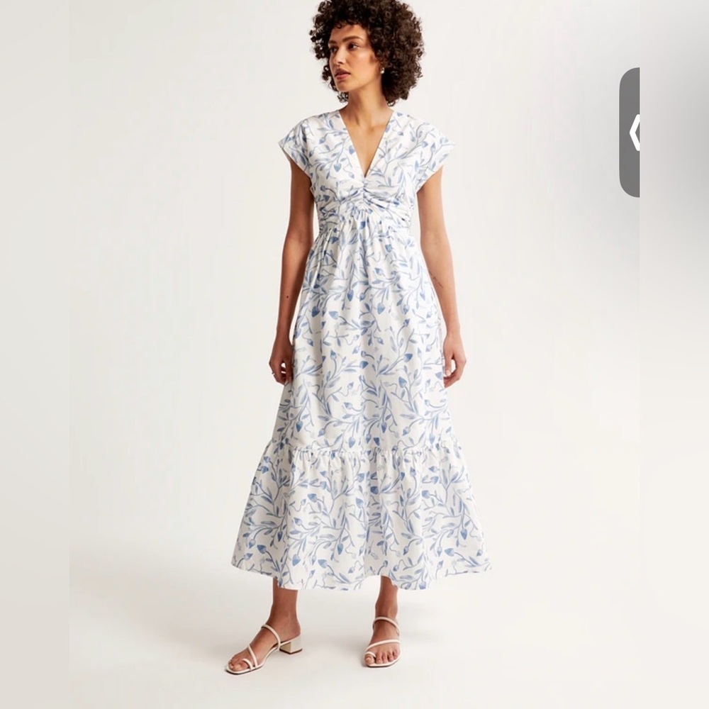 Abercrombie White and Blue Floral Poplin Maxi Dress